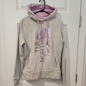 The North Face Light Gray Hoodie with Pink Details!